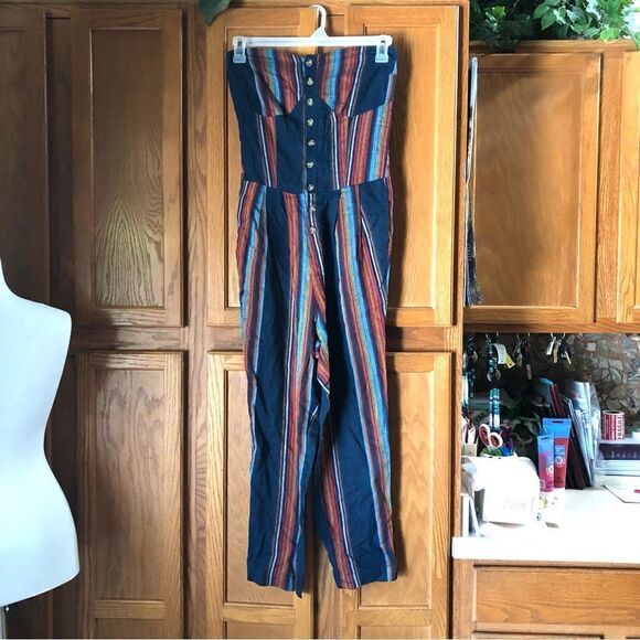 NWT Chaser Strapless Striped Linen Jumpsuit - S - Picture 1 of 14